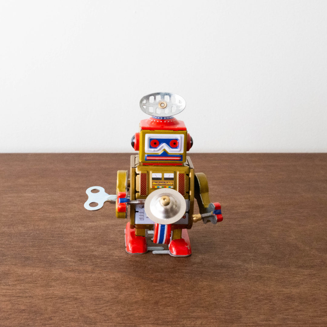 Retro Mini Robot Band Wind Up Toy- Gold