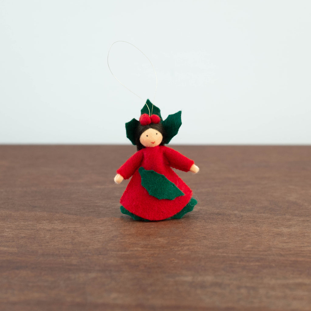 NEW Wool Felt:  Holly Berry Princess Fairy Ornament