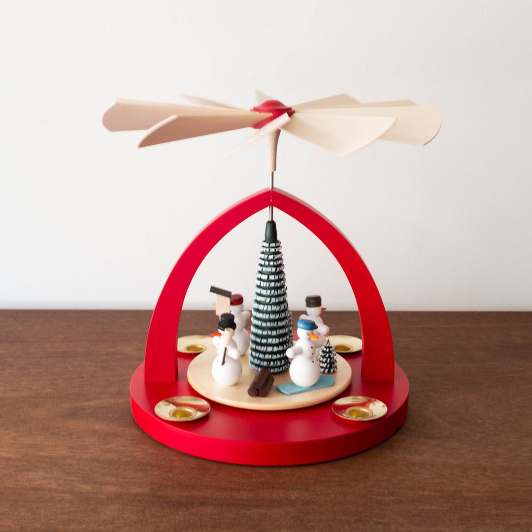 NEW Heirloom Traditional Music Box- Red Pyramid Snowman