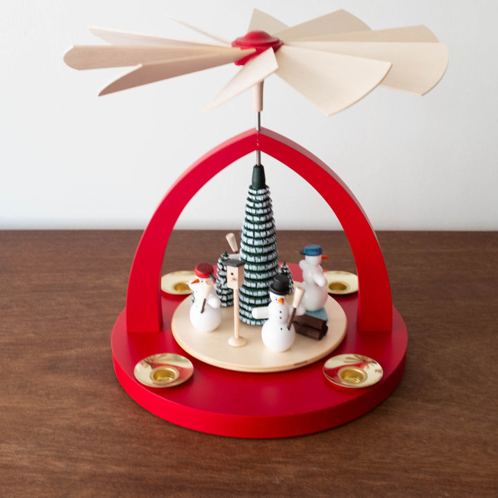 NEW Heirloom Traditional Music Box- Red Pyramid Snowman