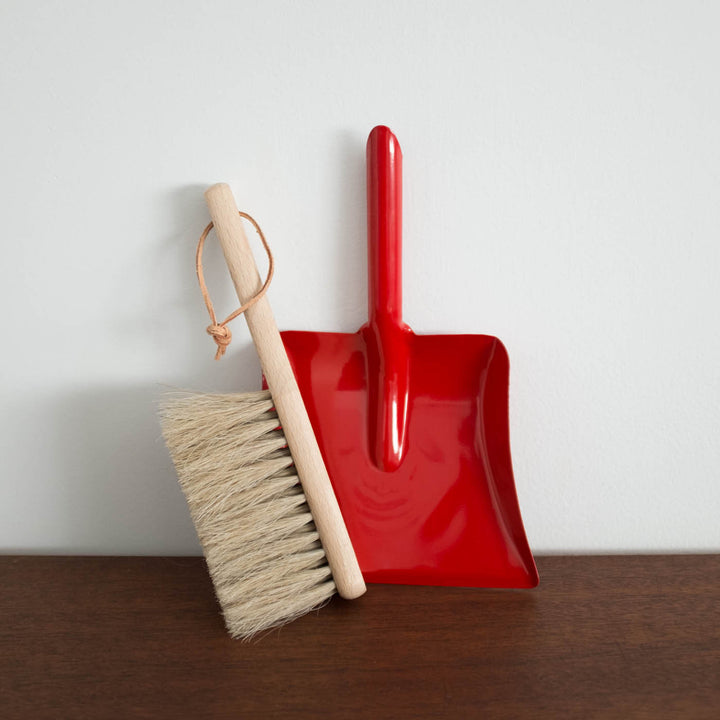 Wooden Brush and Metal Dust Pan Set- Red or Colbalt Blue