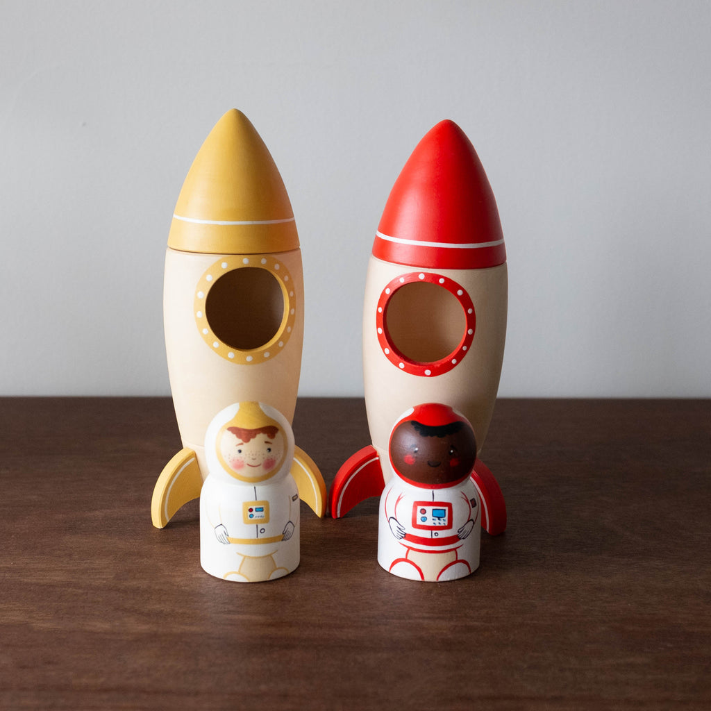 NEW Wooden Painted Spaceship and Astronaut Toy-  Available in 3 Colors!