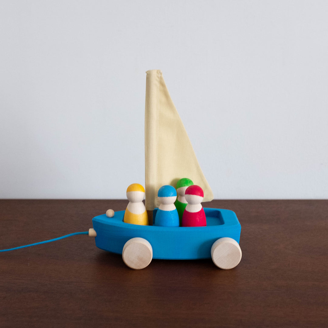 Wooden Yacht with Sailors Pull Toy