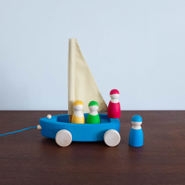 Wooden Yacht with Sailors Pull Toy