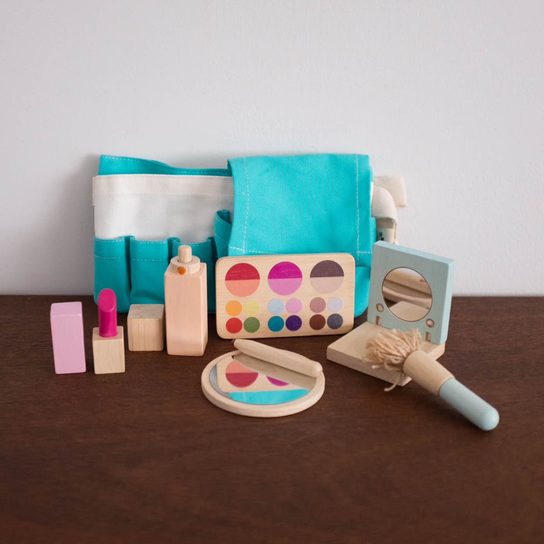 Wooden Makeup Pouch Set