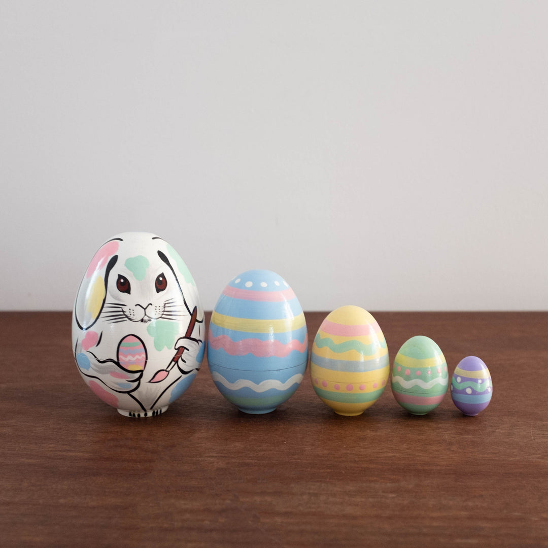 NEW Classic Wooden Russian Nesting Dolls- Easter Bunny
