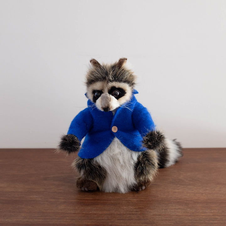 Raccoon in Blue Coat Stuffed Animal