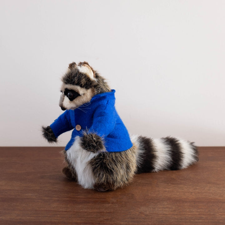 Raccoon in Blue Coat Stuffed Animal