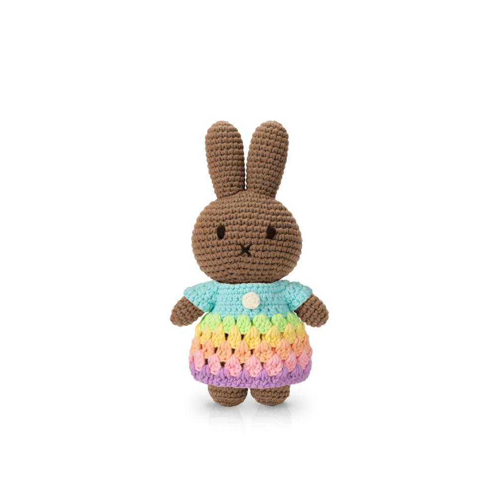 Miffy Handmade Crochet Doll- Brown Rainbow Dress