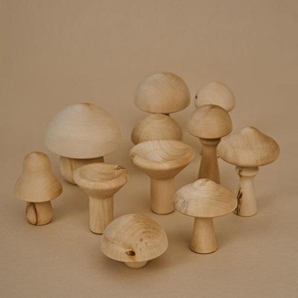 Wooden Mushroom Toy Set- Natural