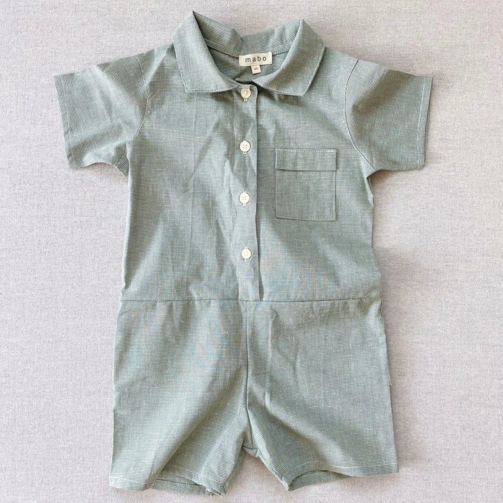 Wylie Romper- Basil Green Houndstooth