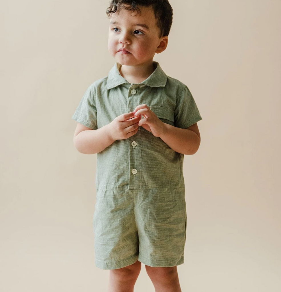 Wylie Romper- Basil Green Houndstooth