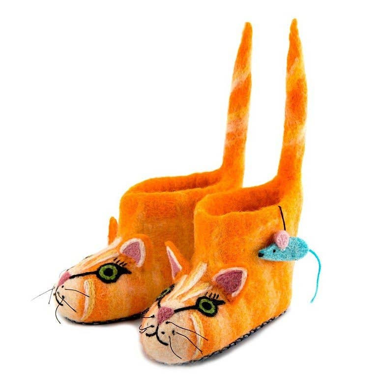 Wool Felt: Ginger Cat Bootie Slippers