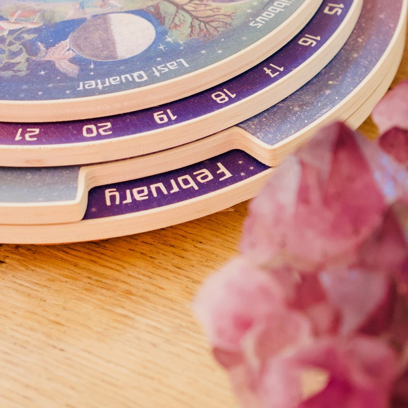 Wooden Perpetual Calendar- Moon Phases