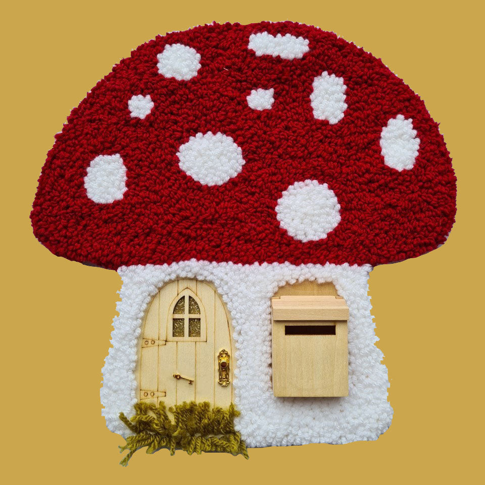 Large Fairy Mushroom Cottage Wall Tapestry- Red
